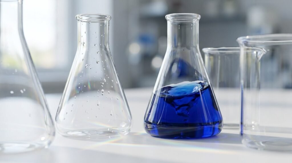 Borosilicate glass laboratory flasks and beakers