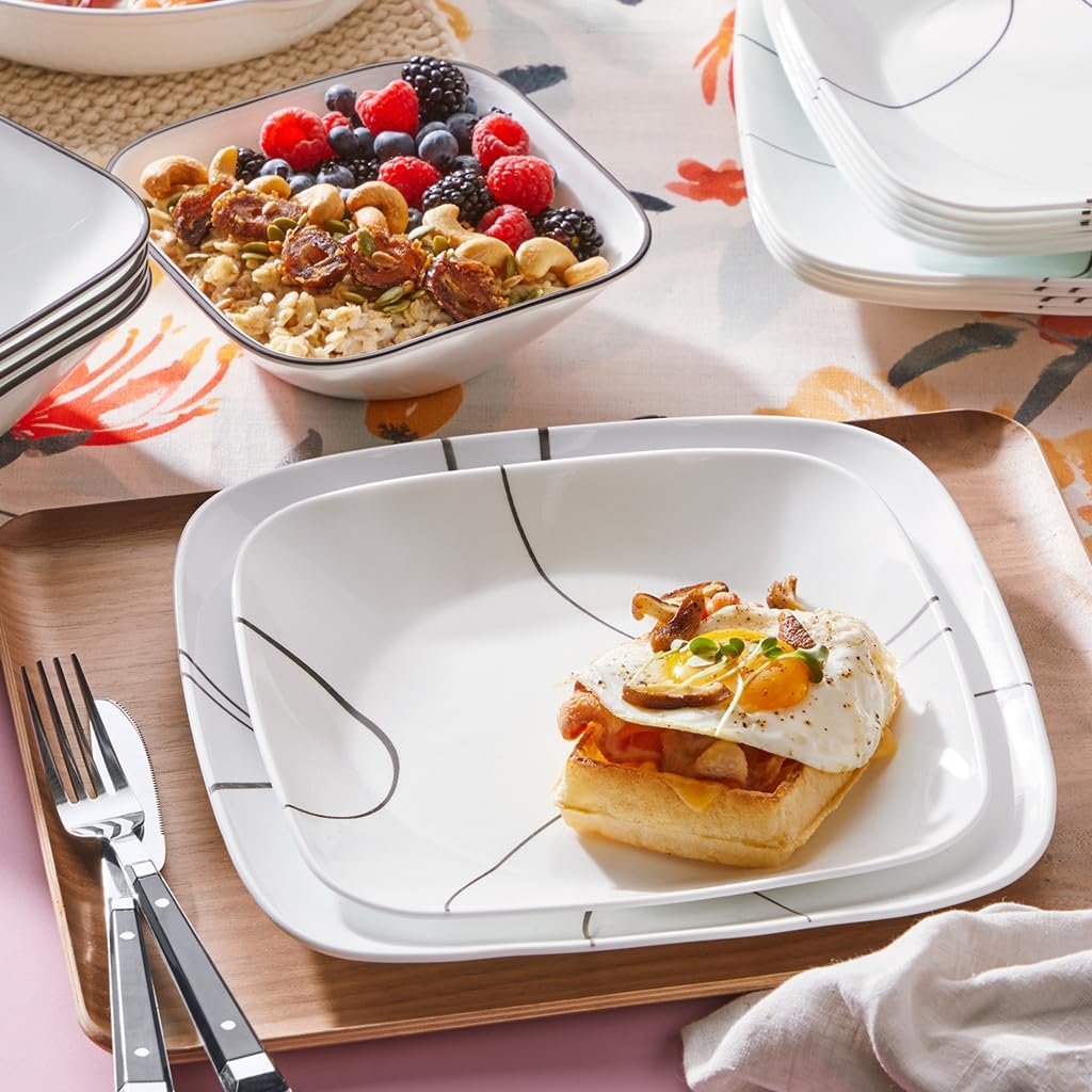 Corelle simple lines square plates and bowls set