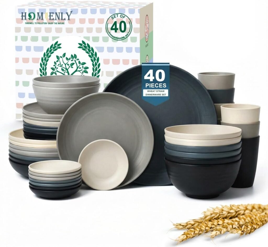 Homienly 40pcs Wheat Straw Dinnerware sets