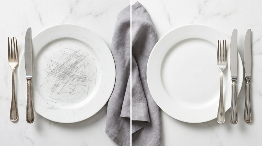 how to get silverware marks off plates