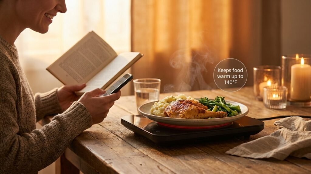Plate warmer for slow eaters