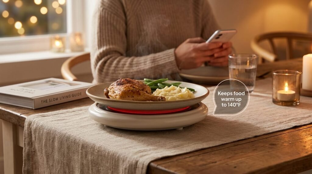 Plate warmer keeping meal hot