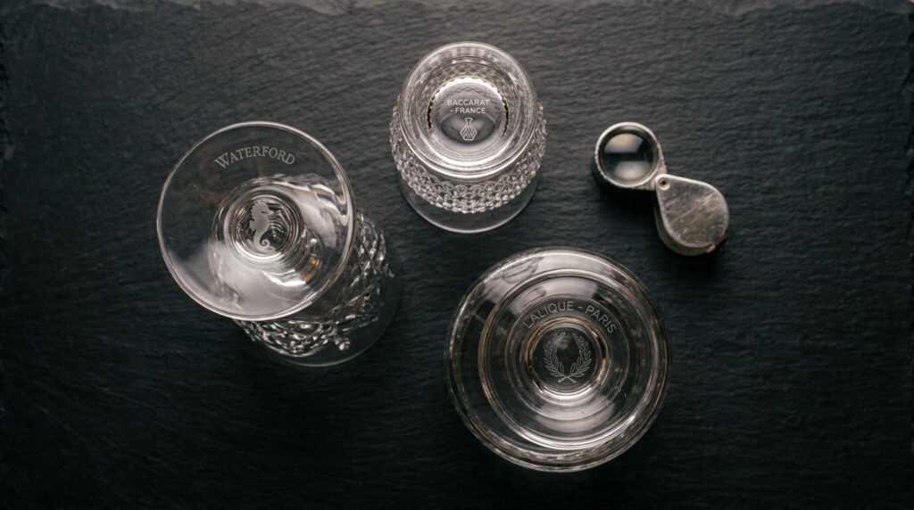 crystal markings and Logo on the bottom of the crystal stemware