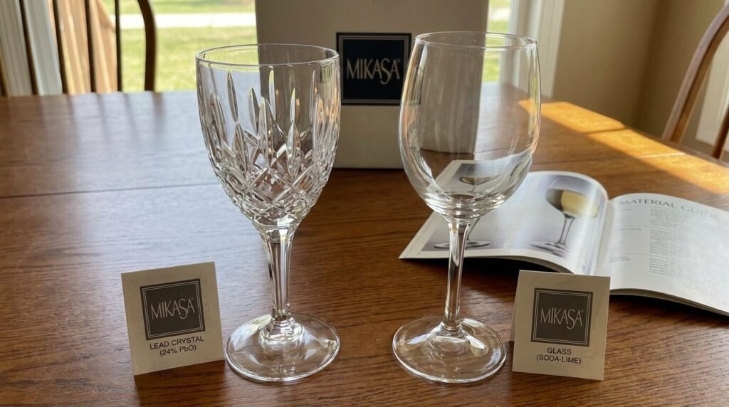 side by side comparison of Mikasa Crystal and Mikasa Glass